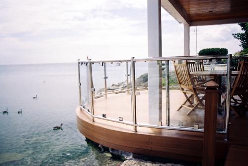glass deck railing with view